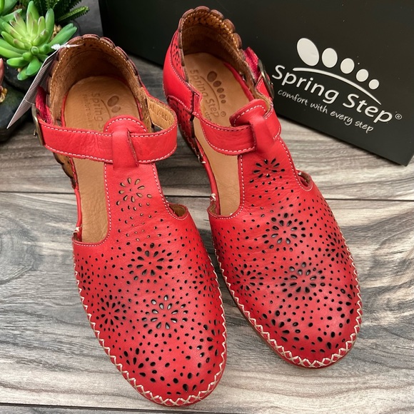 NIB Spring Step Roxela Red Leather T Strap Mary Jane Sandal Shoes - Picture 2 of 14